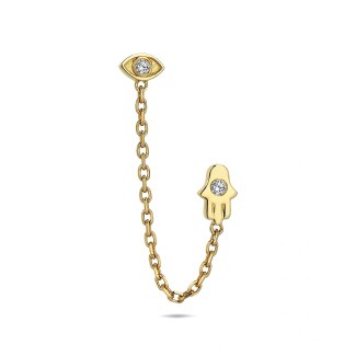 14k Gold Evil Eye & Hamsa Diamond Drop Chain Earrings