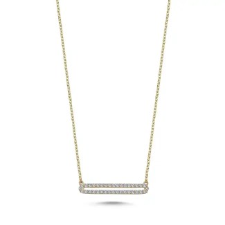 14k Gold Paper Clip Bar Diamond Necklace