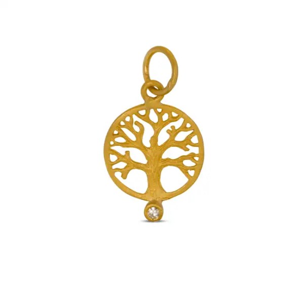 24k Gold Circle of Life Pendant with Diamond