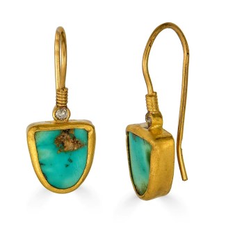 24k Gold Earrings with Turquoise & Diamond