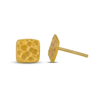 24k Gold Hammered Square Stud Earrings