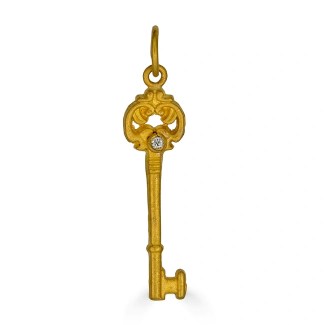 24k Gold Key Pendant with Diamond