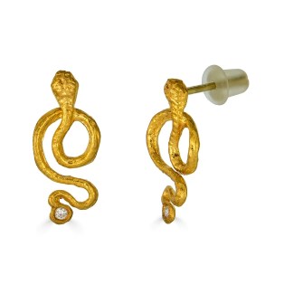 24k Gold Snake Earrings with Diamonds
