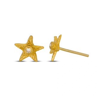 24k Gold Star Diamond Stud Earrings