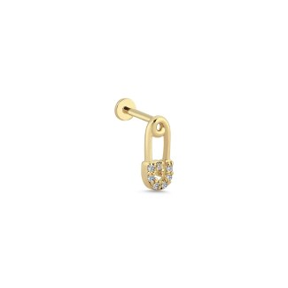 14k Gold Safety Pin Diamond Tragus Earring