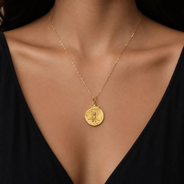 Ephesus Pendant | 24k gold pendant on a model