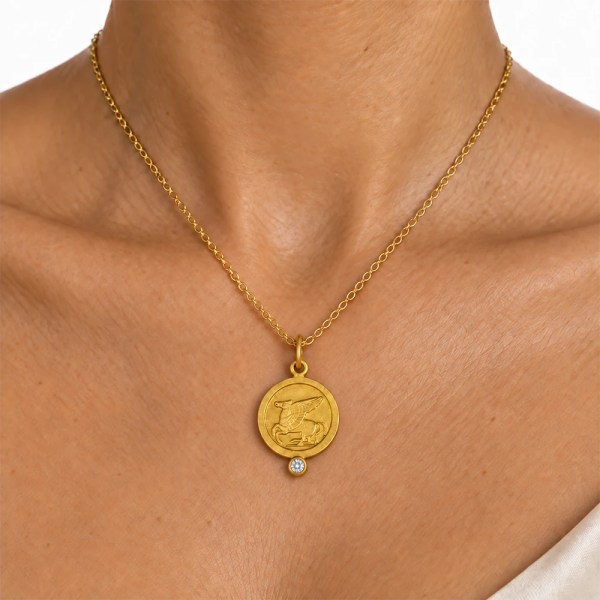 Pegasus Pendant | 24k gold pendant on a model