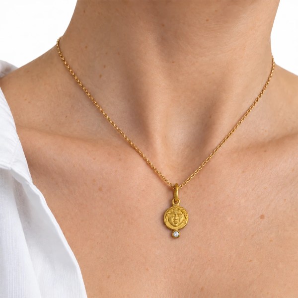 Sun Pendant | 24k gold pendant on a model