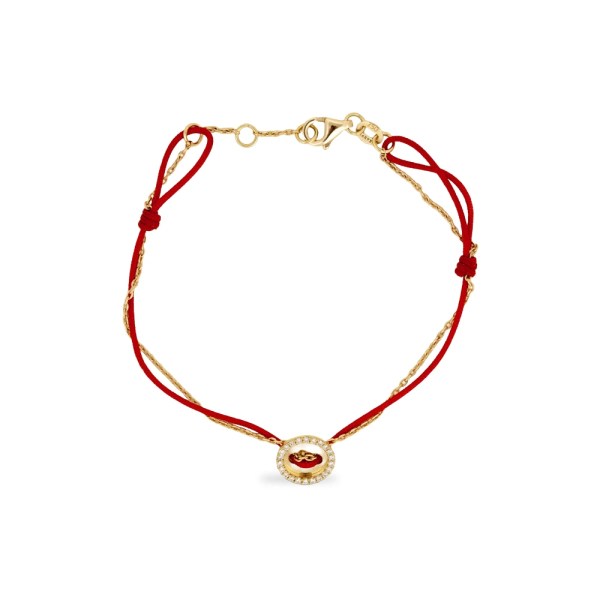 Eloa Bracelet | 18k gold bracelet with red cord and diamond button