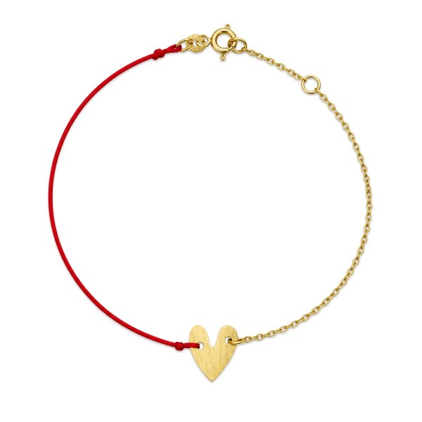 Vion Bracelet | 18k gold bracelet with red cord and heart